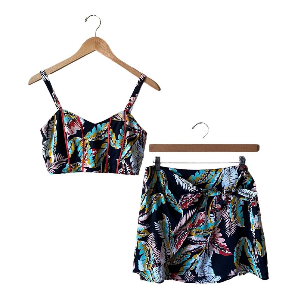 B•O•G Collective Tropical Print Two Piece Wrap Skirt Set | Size Small